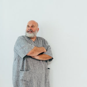 Linen Mens Kaftan "Douglas", mens robe linen, mens linen kaftan, men caftan, plus size robe, men's kaftan, plus size caftan, men gift pyjama image 3