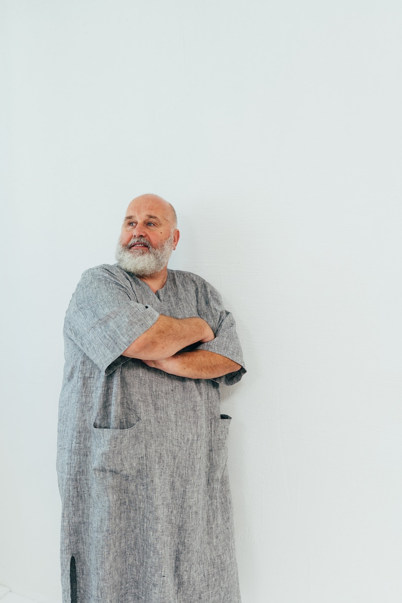 Linen Mens Kaftan "Douglas", mens robe linen, mens linen kaftan, men caftan, plus size robe, men's kaftan, plus size caftan, men gift pyjama image 3