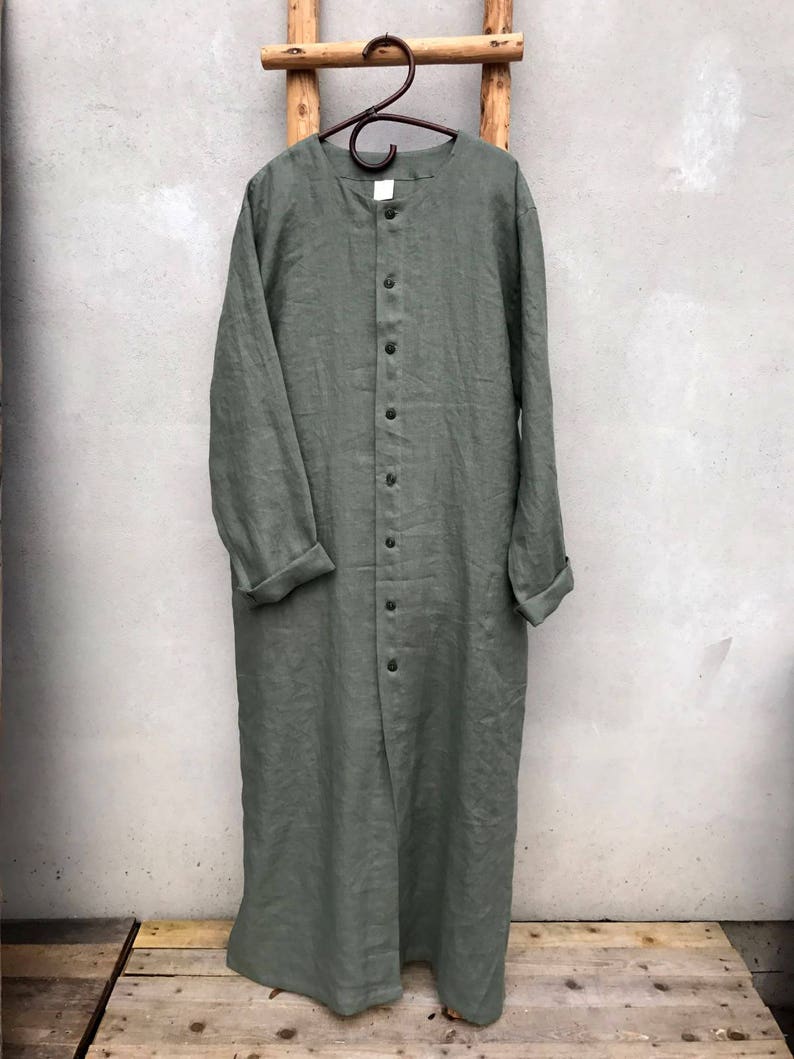 Buttoned Linen Kaftan 'Jamie', Kaftan Robe with Buttons, Button Up Man robe, Plus size Gift for man, boyfriend gift, linen pyjamas Man gifts image 1