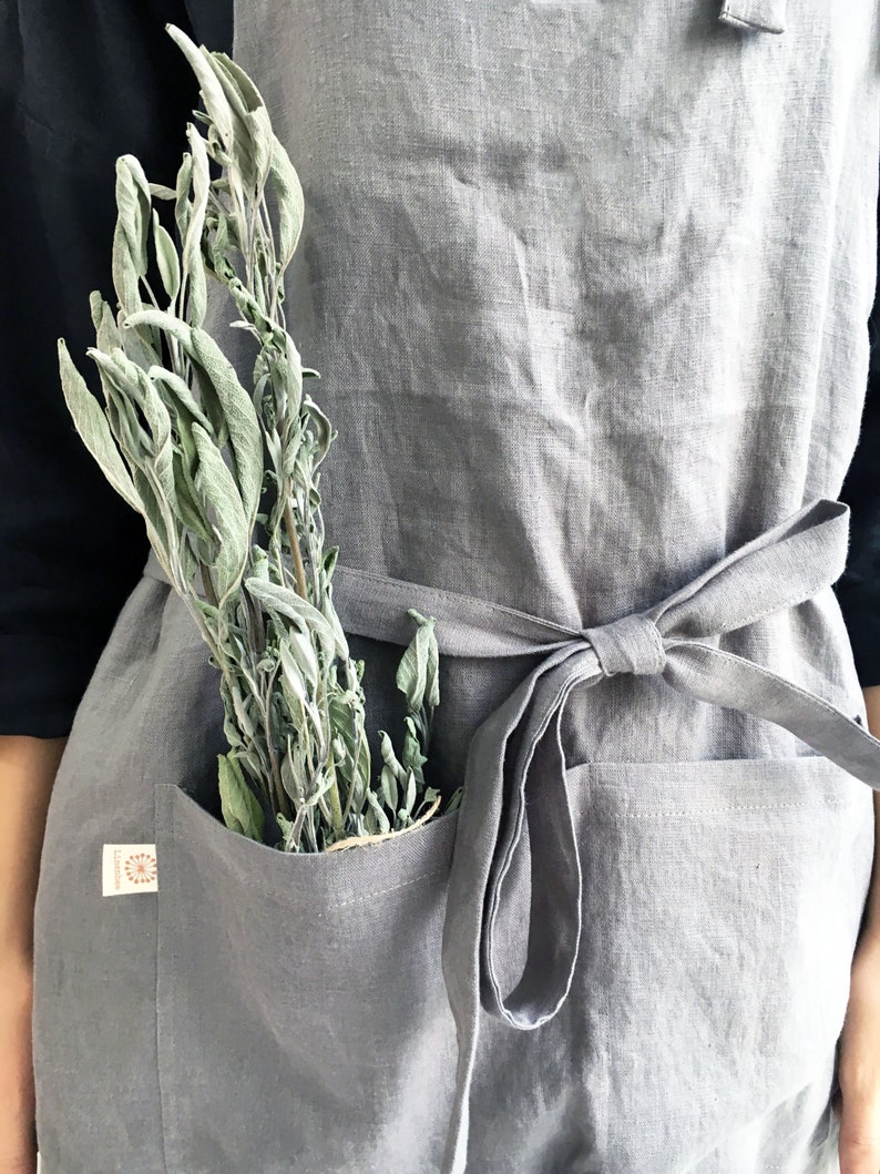 Full Apron from 100% linen, Full Linen Apron, Womens Apron, Mens Apron, Chef Apron, Long Linen Apron, Kitchen Apron, Crafts Apron, Handmade image 2