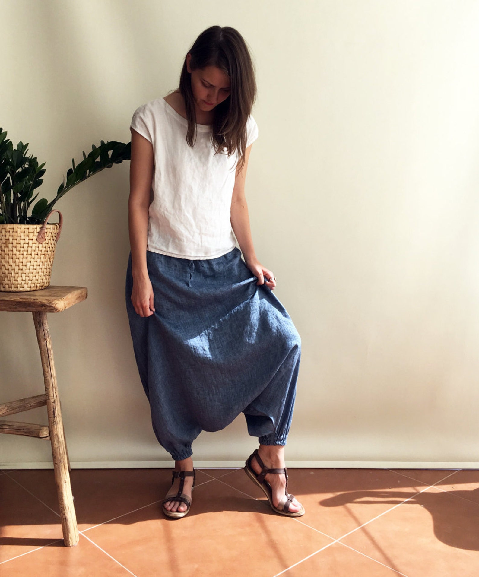 Linen Harem Pants Linen Yoga Pants Linen Trousers Baggy Etsy