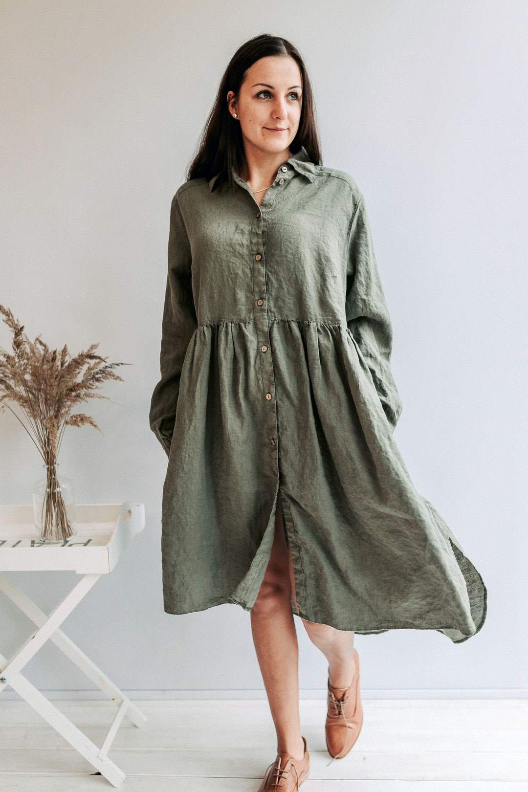 Linen Smock 'lisa' With Long Sleeves, Button up Dress, Linen Dress for ...