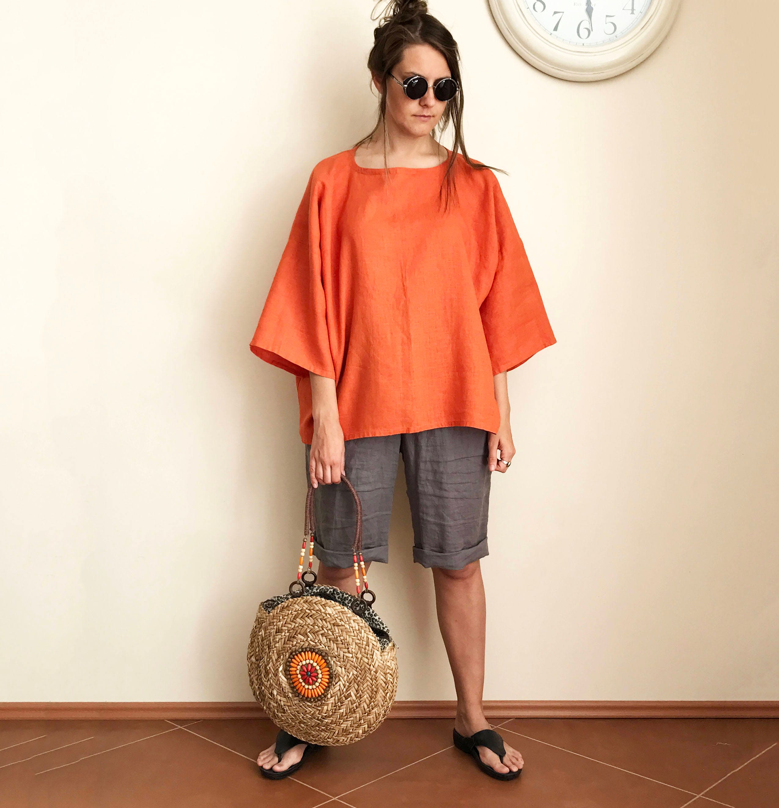 Knee Length Linen Shorts for Women