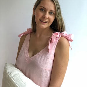 Leinen Nachthemd, Leinen Nachtwäsche, Nachtkleid, Rosa Nachthemd, Sommerkleid, ärmelloses Leinenkleid, Geschenk