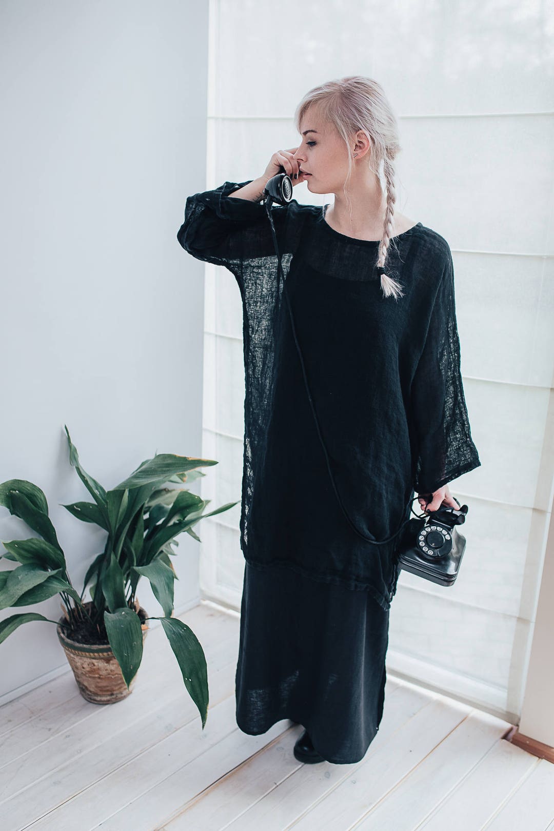 トップス argue LINEN VOILE GAUZE PULLOVER BLACK Black Gauze Linen Tunic, Loose Linen Tunic Top, Gauzy