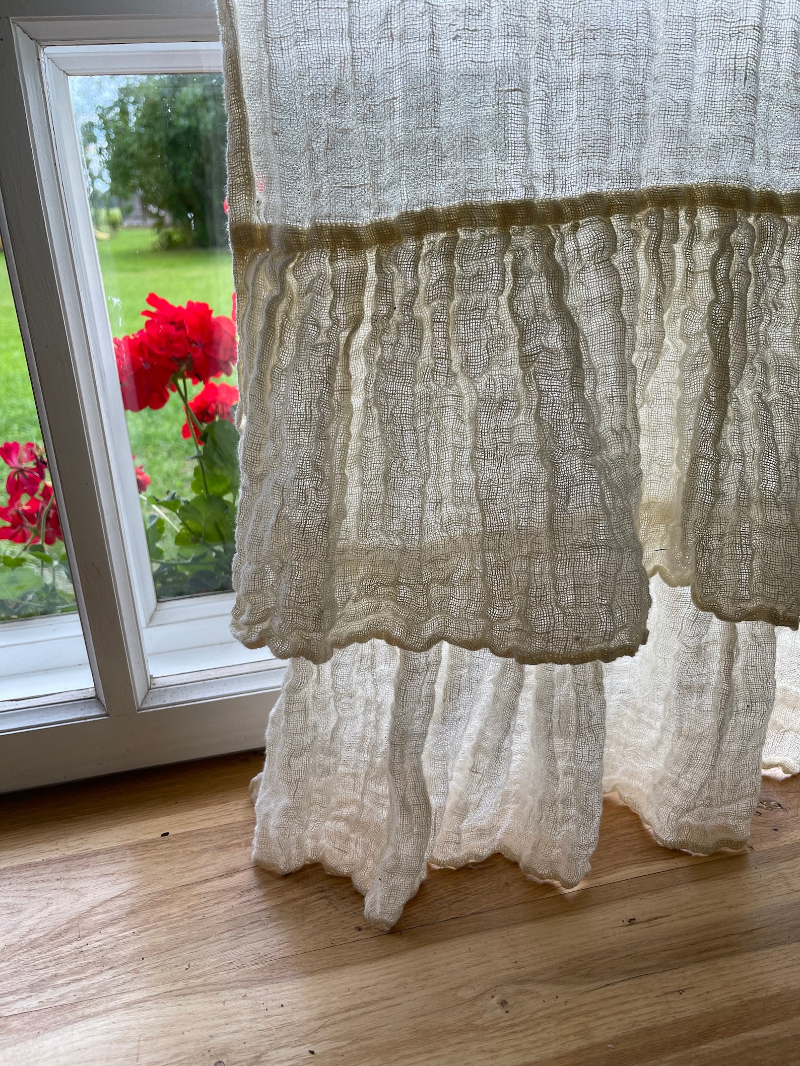 Ruffled Linen Gauze Curtain Panel off White Rustic Gauze Etsy