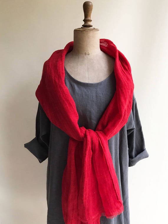 Red linen scarf discount
