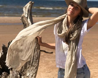 Natural Linen Scarf, Extra Long Scarf, Oversized Shawl, Lightweight Scarf, Eco friendly Scarf, Scarf for Her, Boho Scarf, Pure Linen Scarf