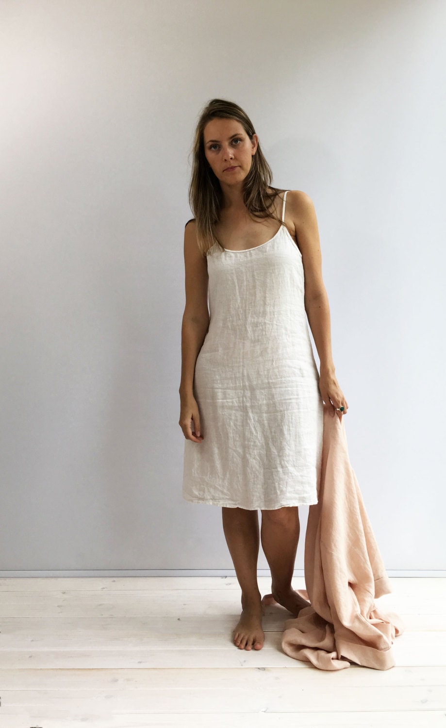 Natural Linen Slip Dress, Simple Undergarment