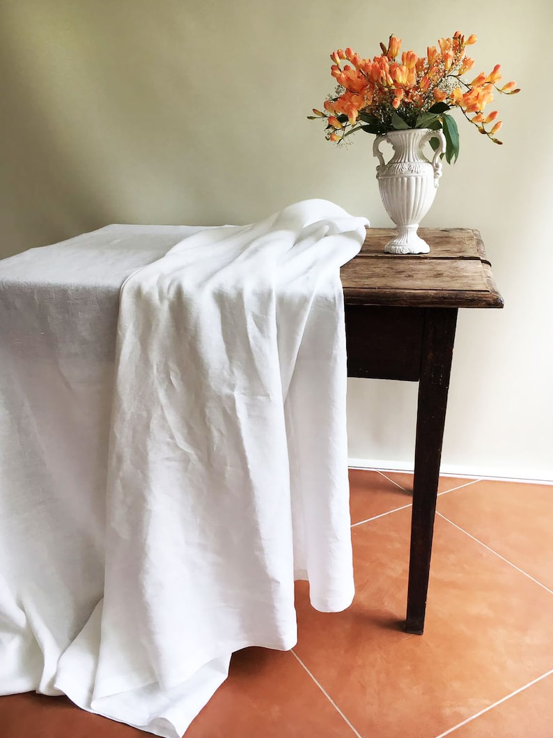 White Linen Table Cloth, Pure White Linen, Tablecloth Rectangle, Tablecloth Square Pure White Tablecloth linen Tablecloth Creamy White linen image 1