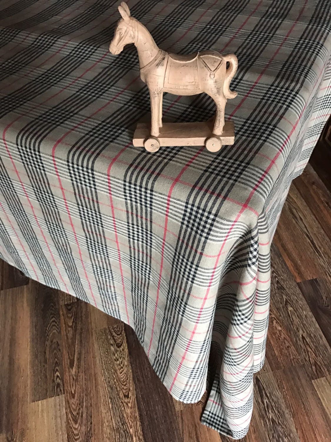 Checkered Tablecloth, Tartan Tablecloth, Natural Linen Table cloth