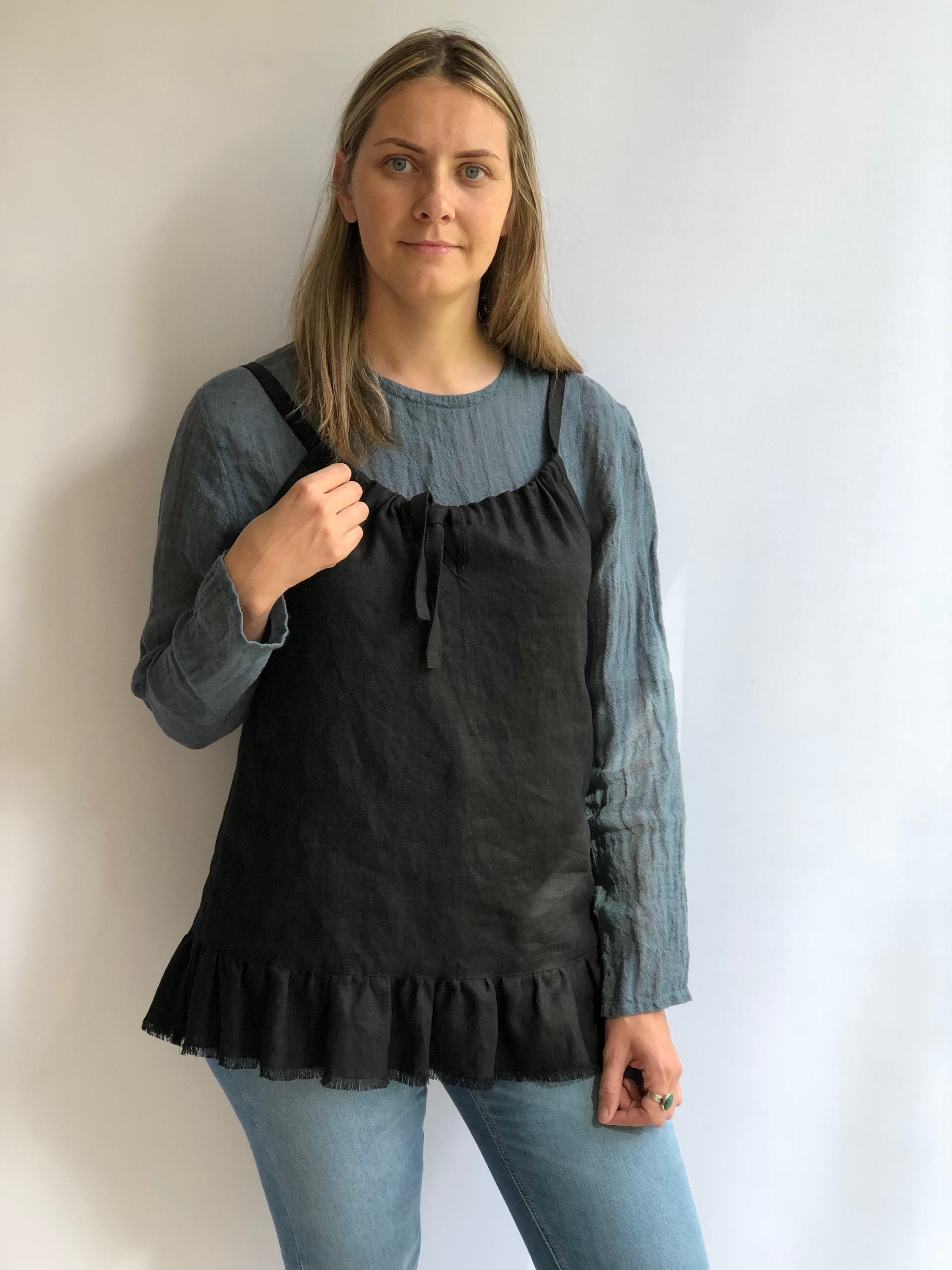 Sleeveless Linen Top Carola, Drawstring neckline Top, Womens Top, Linen