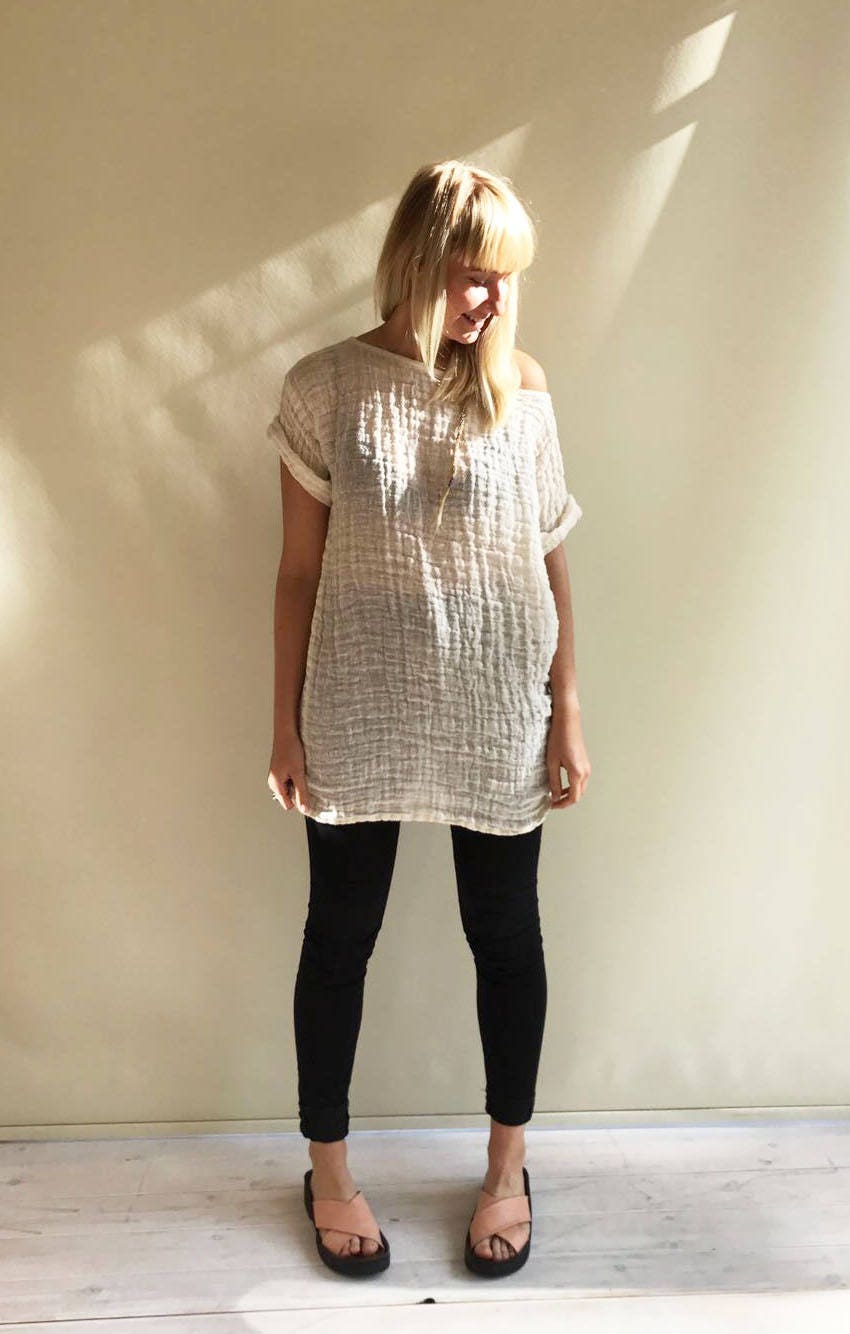 Gauze Linen Top in Creamy off White , Boho Womens Top