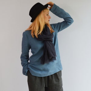 Linen Top with Long Sleeves, Linen Blouse, Linen Shirt with Sleeves, Plus size shirt, Blue Linen Blouse, Loose Linen Shirt, Plus size top