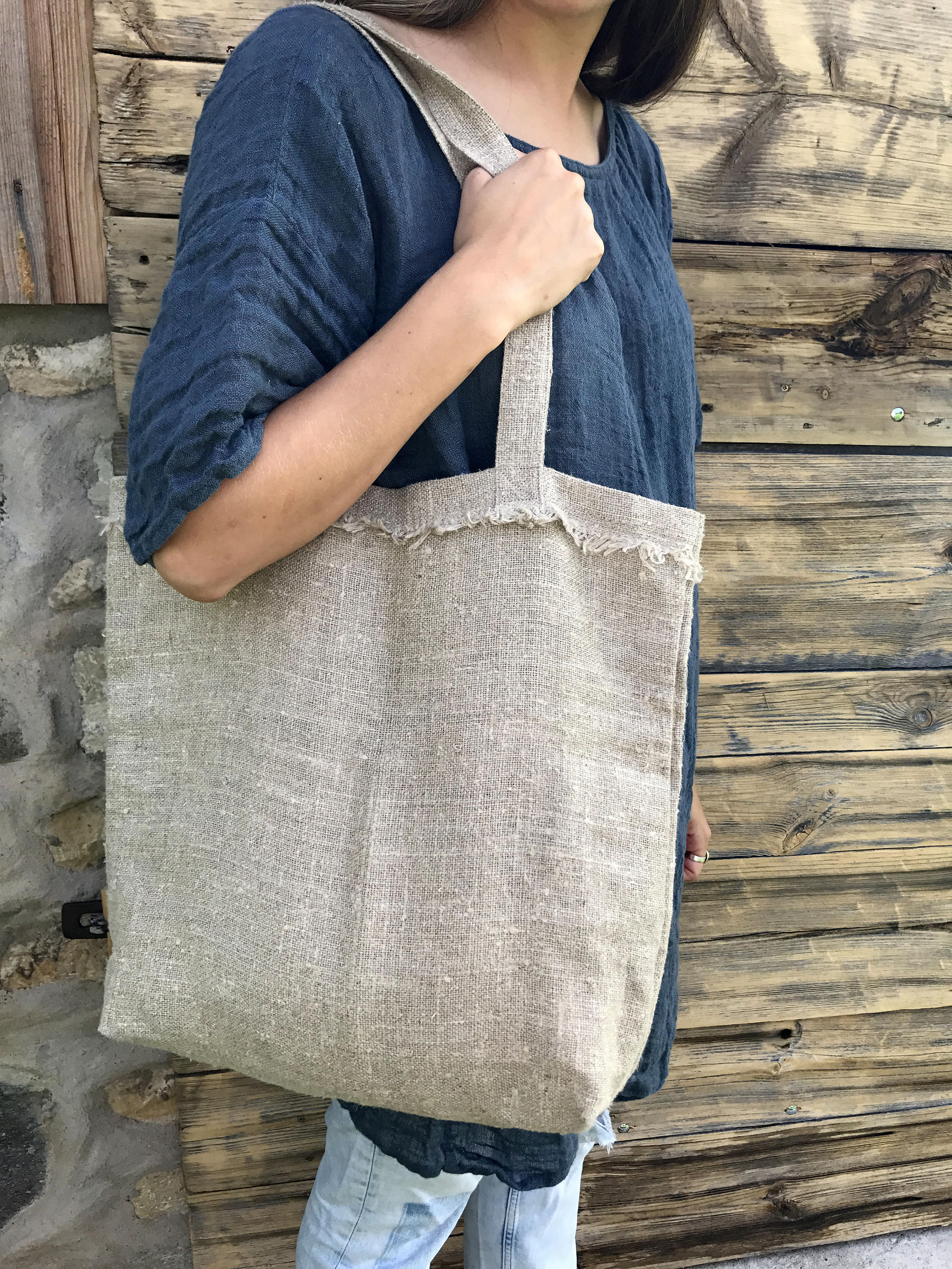 Burlap Shopping Bag, Rustic Linen Tote Bag, Natural Linen Canvas Tote Bag, Linen Handbag, Fabric