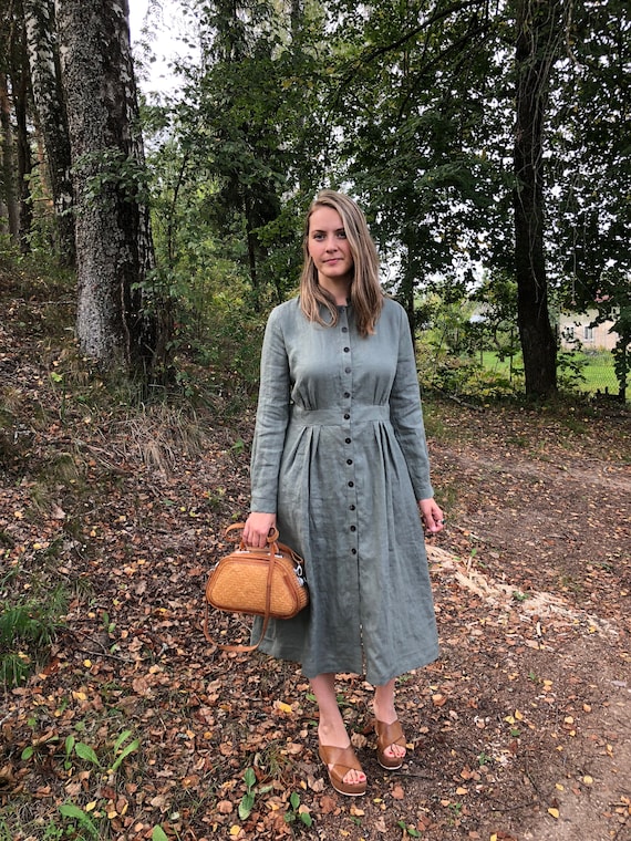 Buy Button up Linen Dress 'sara' With Long Sleeves, Long Linen Jacket Linen  Coat Linen Duster Plus Size Maxi Linen Dress Long Womens Dress Linen Online  in India - Etsy