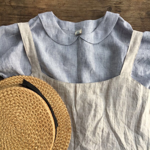 Linen blouse with Peter Pan collar, Cute Linen Shirt Women, Linen T Shirt, Linen Tee, Plus size shirt, Linen Blouse, Cute Top, striped top