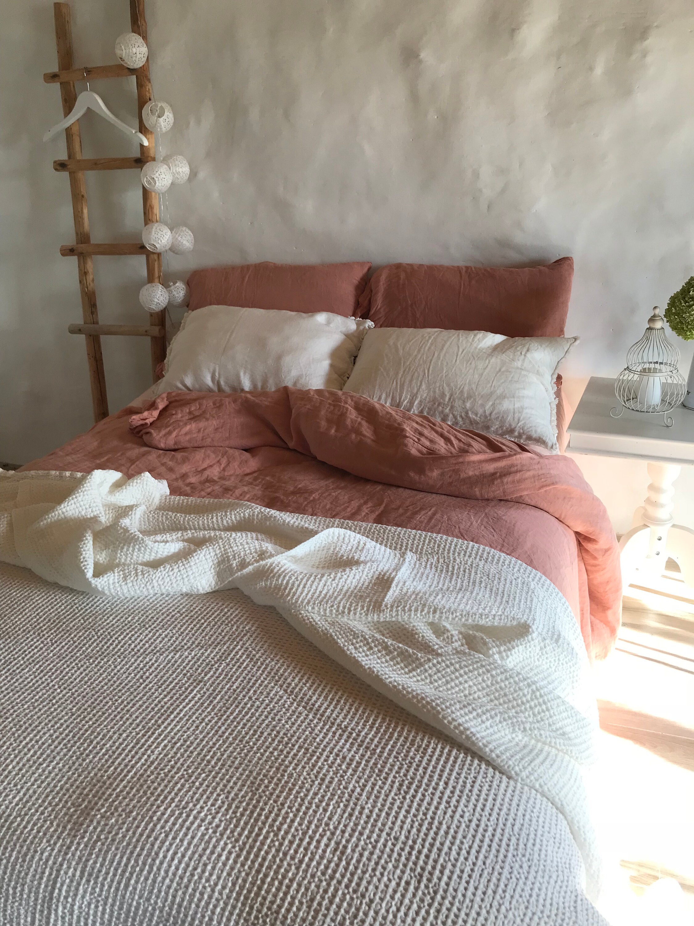 White Blanket, Linen and Cotton blend blanket, Voluminous Linen throw