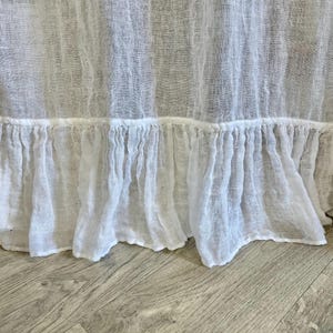 White Gauze Linen Curtain Panel with Ruffle, Boho Window Curtains, Sheer Curtains, Linen Drapes, Linen Curtains, Boho Curtains