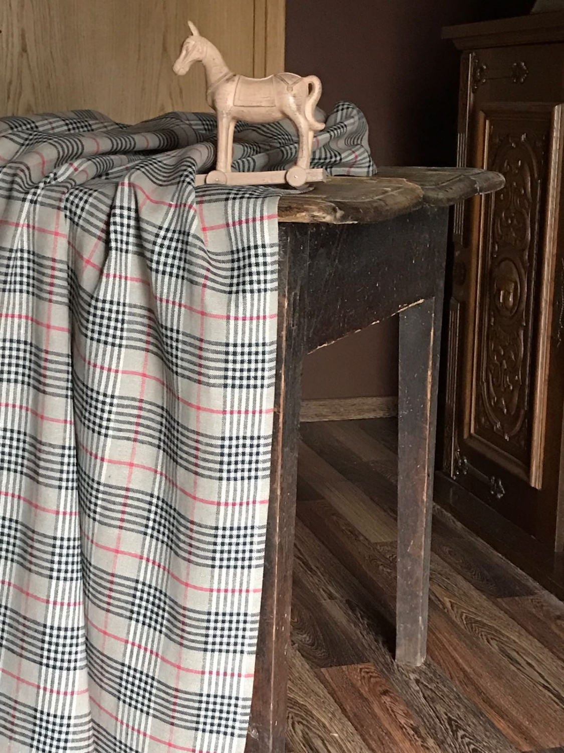 Checkered Tablecloth, Tartan Tablecloth, Natural Linen Table cloth