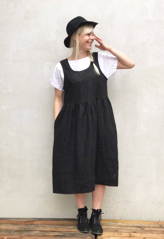 plus size black pinafore dress