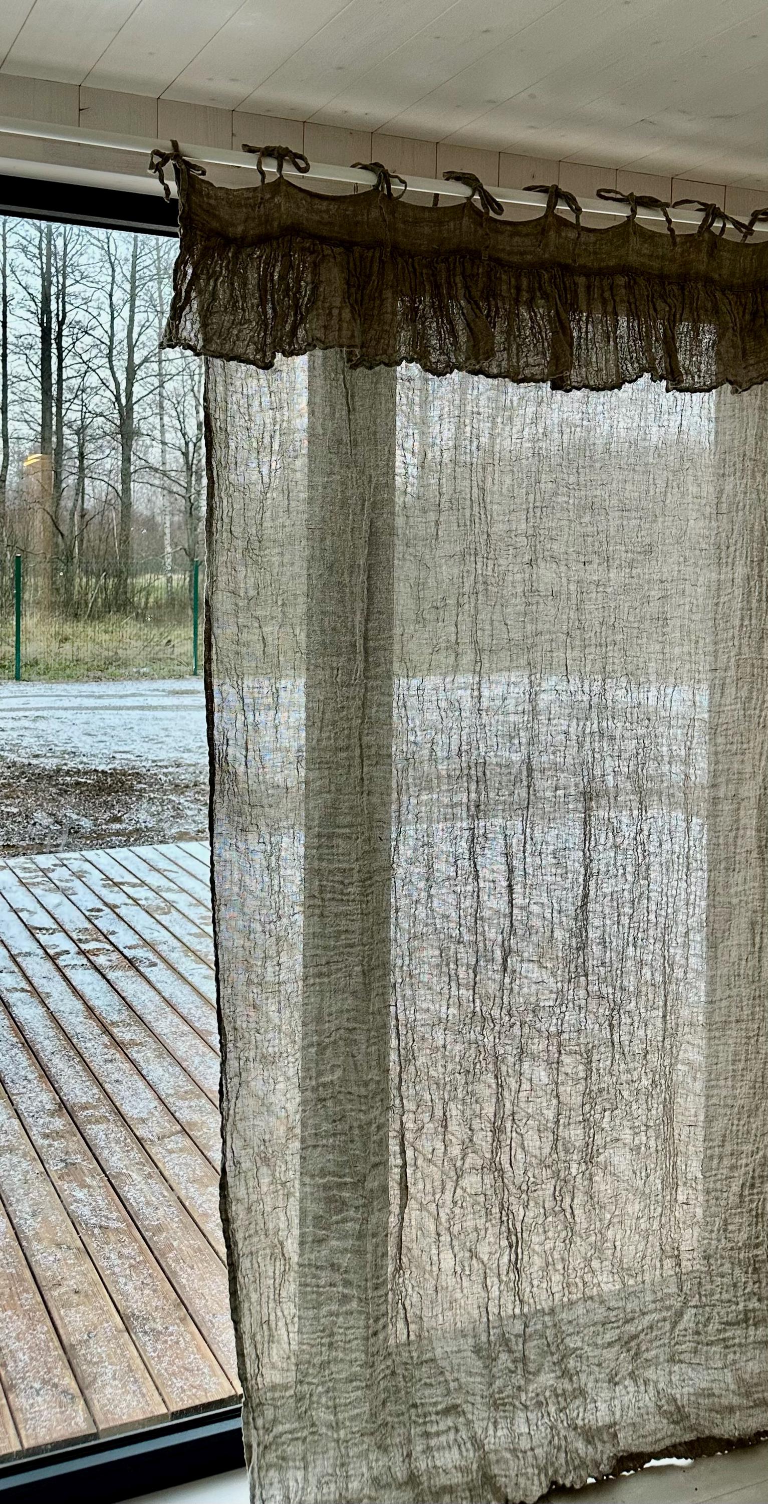 フリルガーゼのナチュラルリネンカーテンパネル、窓用カーテン、シアー