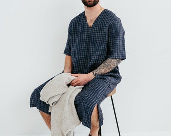 Mens Kaftan 'Peter', men robe linen, mens linen kaftan, plus size robe, men's kaftan, plus size caftan, kaftan men gift pyjama