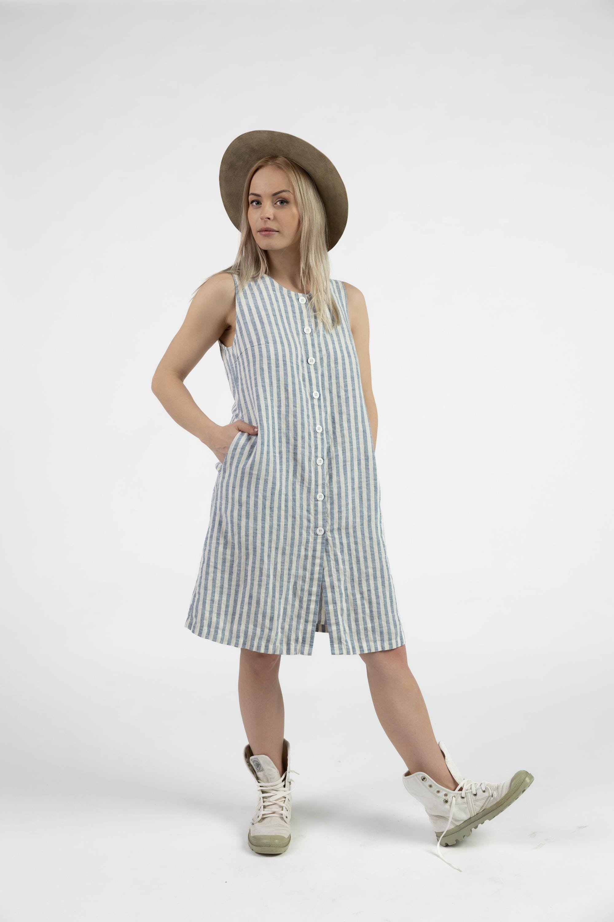 Button up Linen Dress ,Sleeveless dress, Linen duster, Button Down Dress, Plus size , V - neck Linen Dress Womens Dress Linen