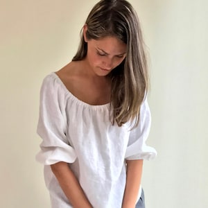 White Linen Top Boho, Off the shoulder Top, Boho Linen Blouse, Linen Top Boho, Off the Shoulder ruffled top, White Linen Blouse, boho ethnic