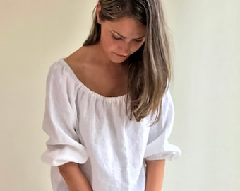 White Linen Top Boho, Off the shoulder Top, Boho Linen Blouse, Linen Top Boho, Off the Shoulder ruffled top, White Linen Blouse, boho ethnic