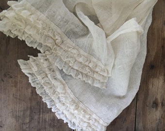 White Scarf, Linen Scarf With Ruffle, Wraps Shawl, Womens Shawl, Linen Shawl, long scarf, Pure linen wraps shawl, Rustic scarf, wedding