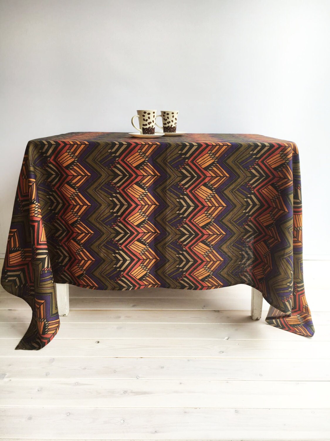 Vintage Inspired Tablecloth, Retro Linen Table Cloth, Autumn Tablecloth