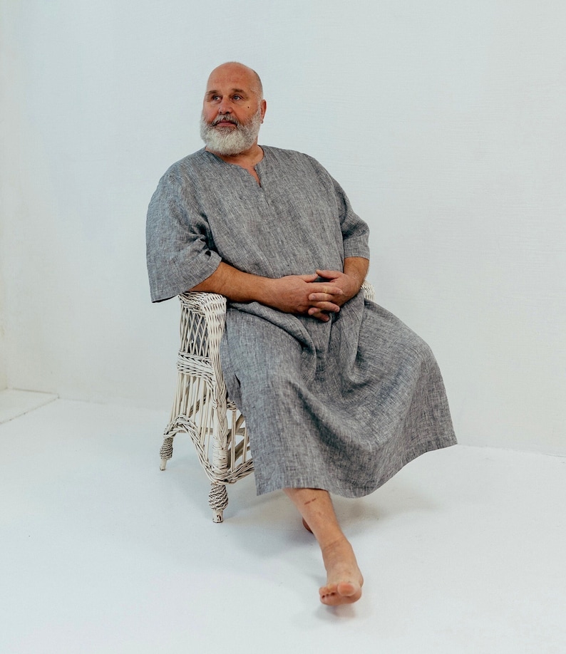 Linen Mens Kaftan "Douglas", mens robe linen, mens linen kaftan, men caftan, plus size robe, men's kaftan, plus size caftan, men gift pyjama image 1