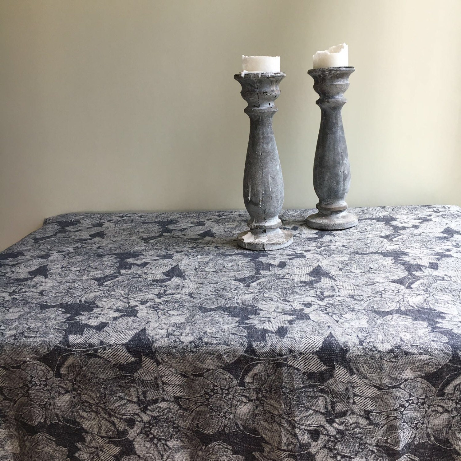 Dark Tablecloth with Frayed Edges, Linen Table Cloth, Tablecloth
