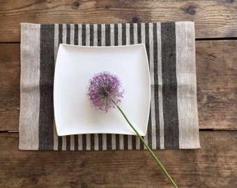 Linen placemats, set of 6 linen placemats, Cloth placemats, striped placemats, rustic placemats, country placemats, washable placemats