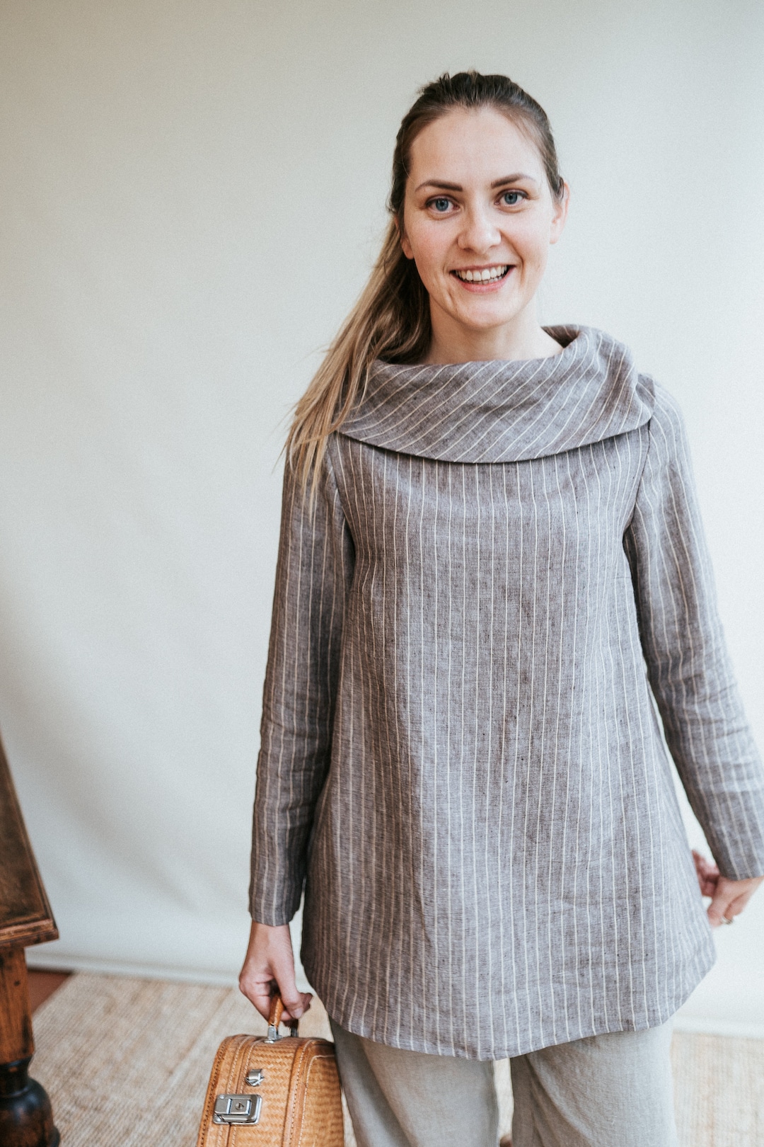 Linen Tunic With Raised Neck 'charlotte', Womens Tunic, Long Sleeve ...