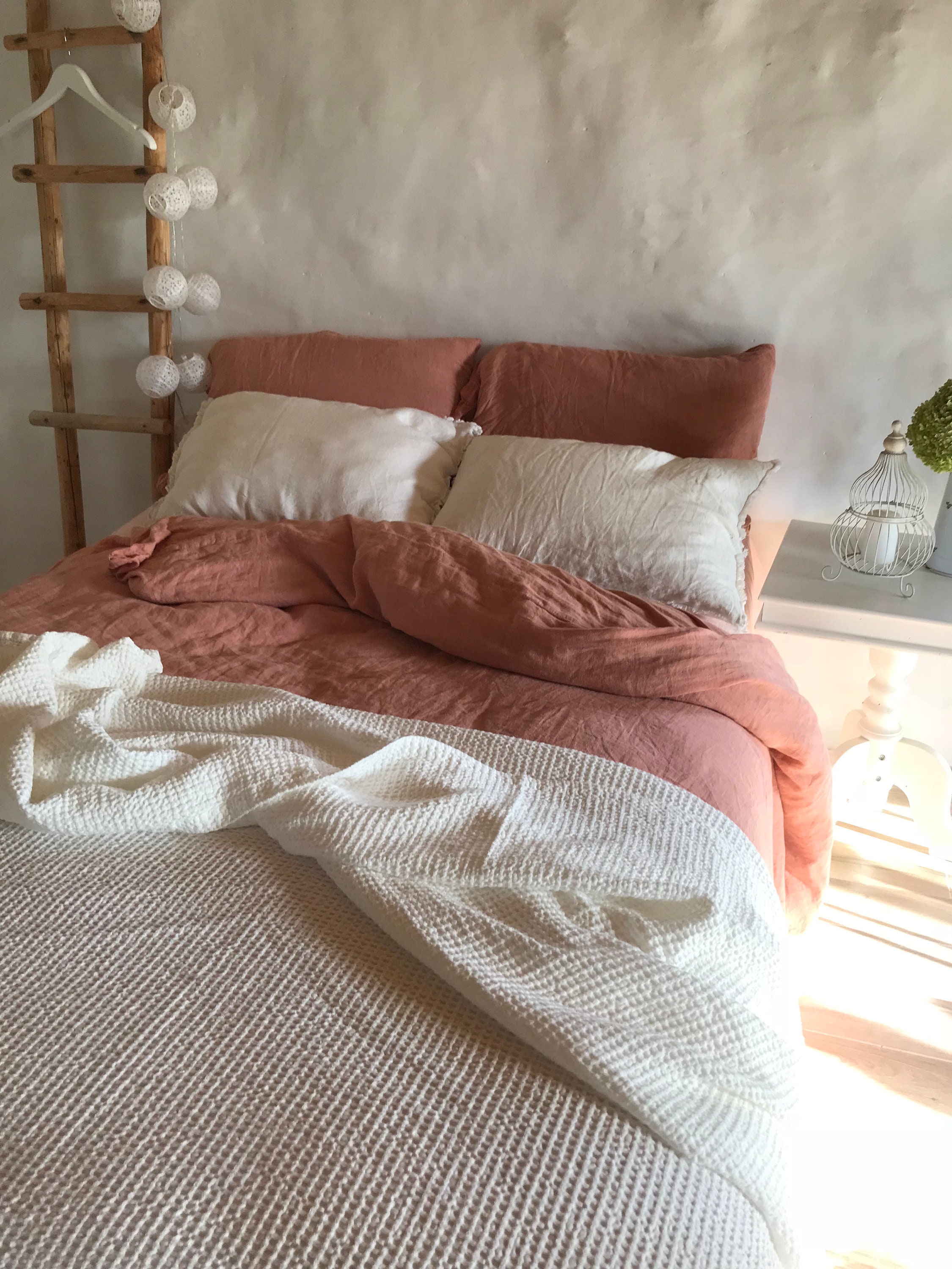 White Blanket, Linen and Cotton blend blanket, Voluminous Linen throw