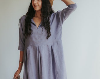 Robe midi en lin « Beckie », robe en lin ample pour femme, robe tunique en lin, vêtements grande taille, robe de maternité