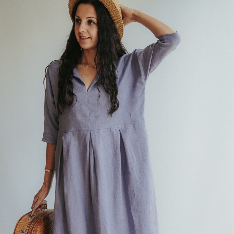 Linen Midi Dress 'Beckie', Loose Linen Dress for Women, Linen Tunic Dress, Plus size clothing, Maternity Dress image 1