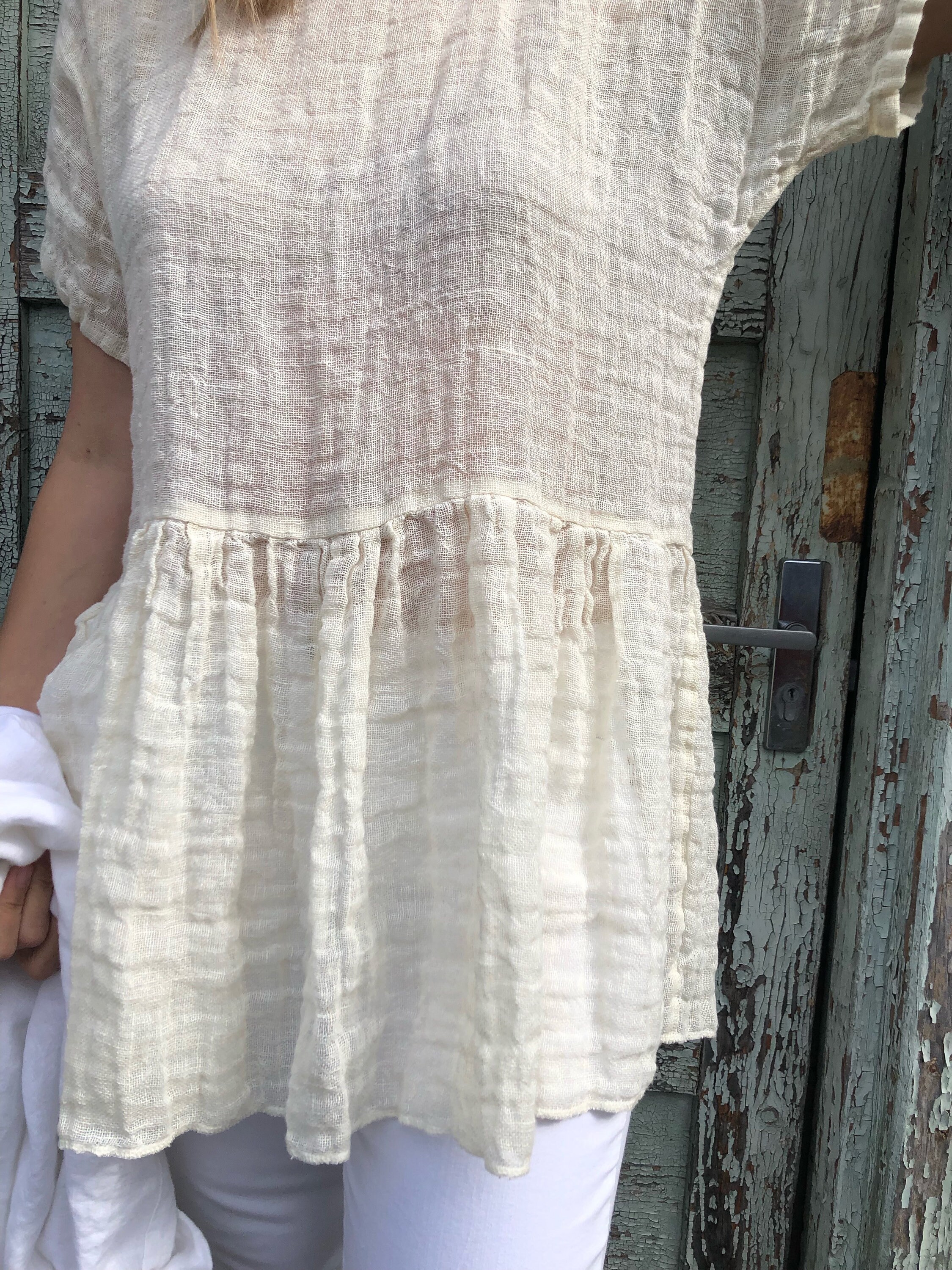 Loose Gauze Boho Top With Ruffle 'olivia' Linen Top Etsy