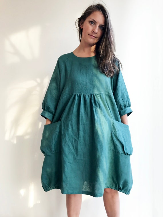 Womens Linen Pocket Tunic Dress