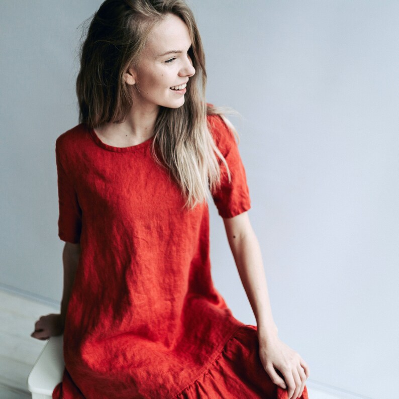 Drop Waist Dress 'Juliana' A line Dress from Linen image 3