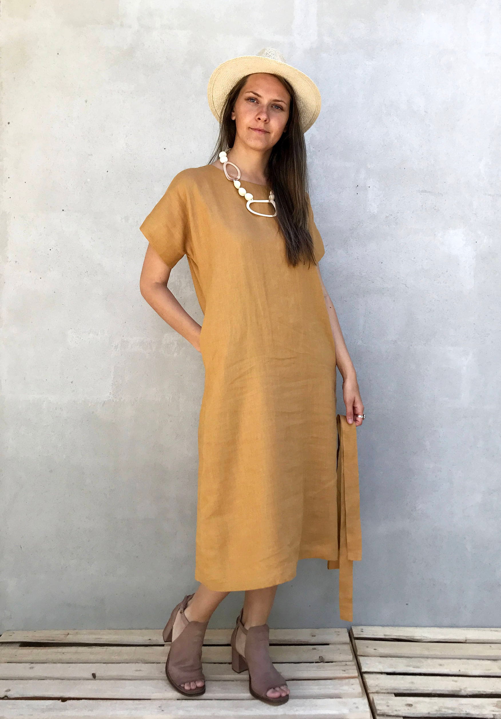 Long Linen Tunic Dress With Short ...