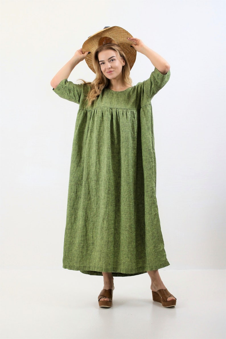 Linen Dress REBECCA, Plus size Dress,Long Linen Dress, Linen Summer Dress with Pockets, Linen Comfortable Dress image 1