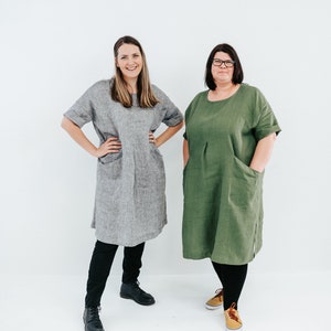 Robe en lin oversize, robe en lin pour femme, tenues d'intérieur en lin, robe à manches courtes, vêtements grande taille, robe tunique en lin avec poches image 2