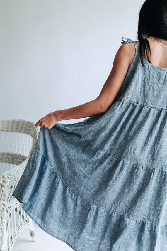 Vestido estilo pradera Elle vestido largo de lino sin mangas vestido estilo pichi vestido veraniego de lino para mujer vestidos de lino grandes vestido holgado de lino Etsy Mexico