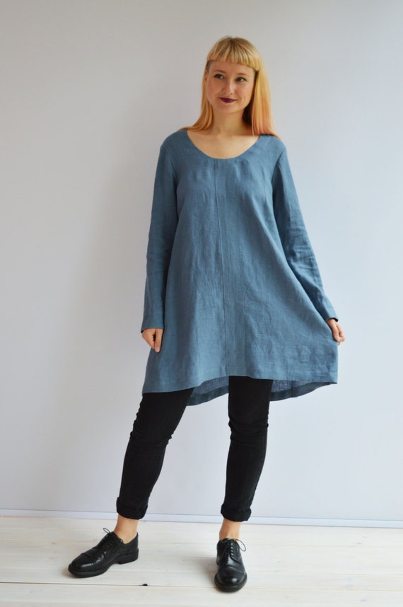 Blue Linen Tunic, Plus Size Tunic Top, Linen Tunic for Women