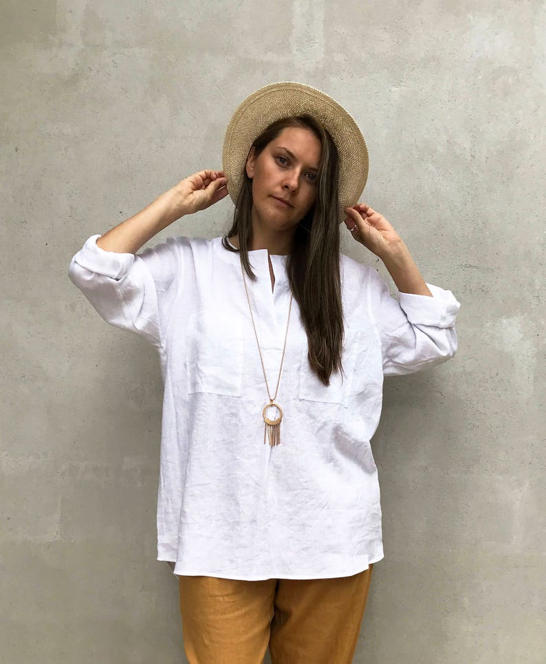 Loose Womens Shirt Dina, Linen Shirt, plus size shirt, Tunic Shirt, boyfriend shirt, summer shirt, light shirt, boho shirt, Linen Top image 2