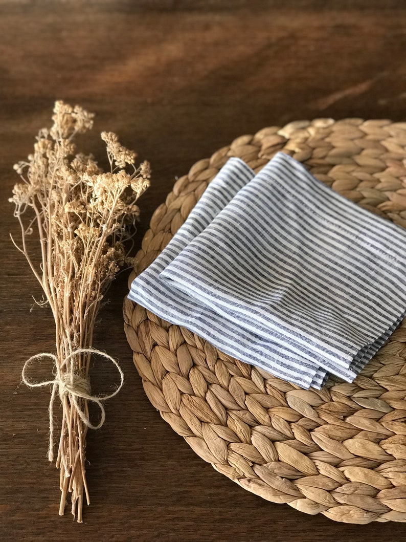 Set of 14 Striped Linen Napkins Linen Napkins Cloth Dining Etsy