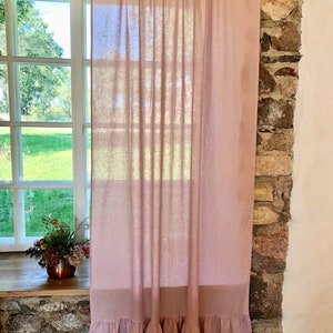 Linen Curtain Panel with Ruffle, Dusty Pink Window Curtains, Linen Drapes, Linen Curtains, Curtain Panels, Boho